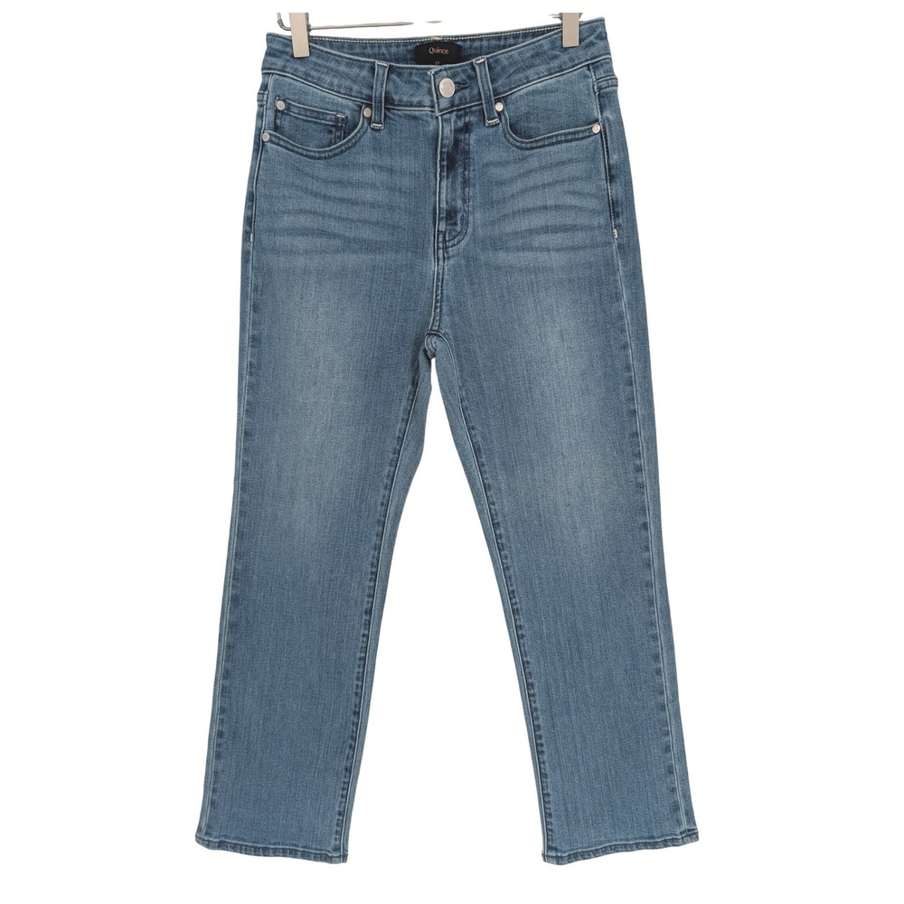 Quince Luna Stretch Slim Straight Jeans Womens 27 Seaside Blue High Rise Cropped
